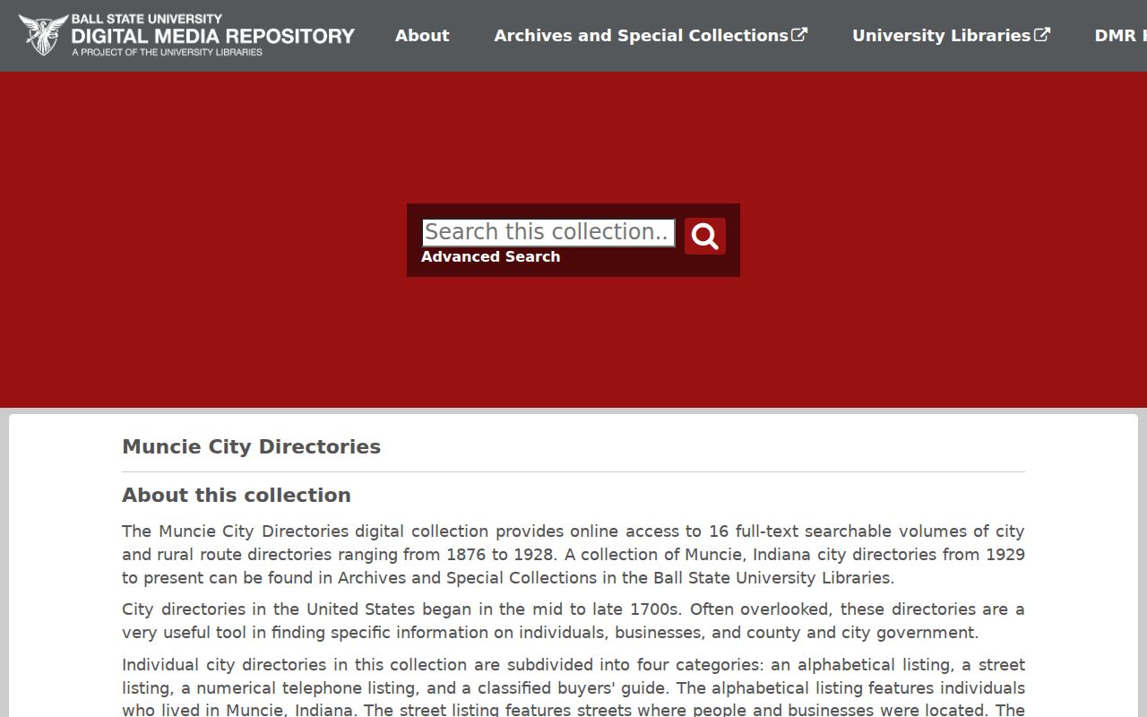 Muncie city directory collection in Ball State Digital Media Repository