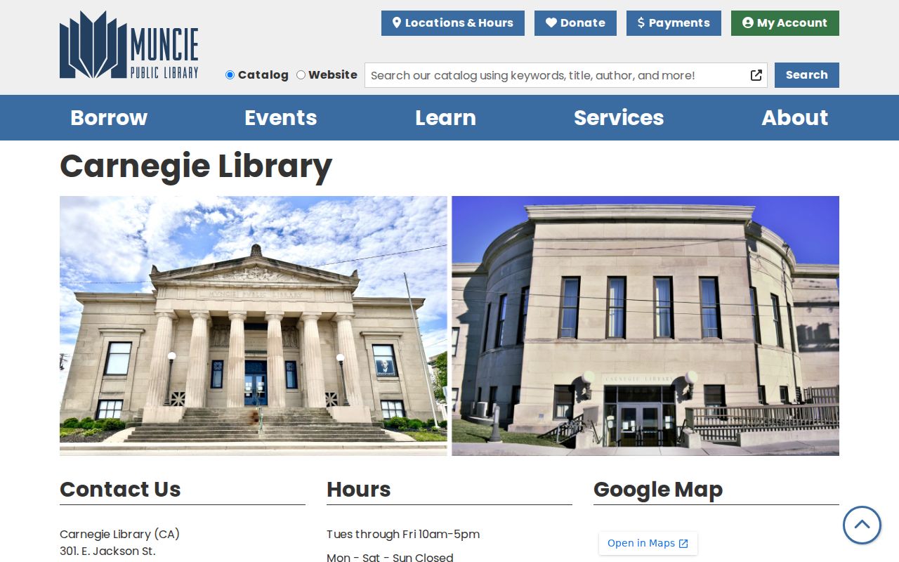 Carnegie Library local history access for a Muncie city directory search