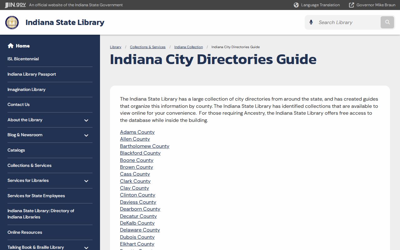Indiana State Library guide for locating a Muncie city directory