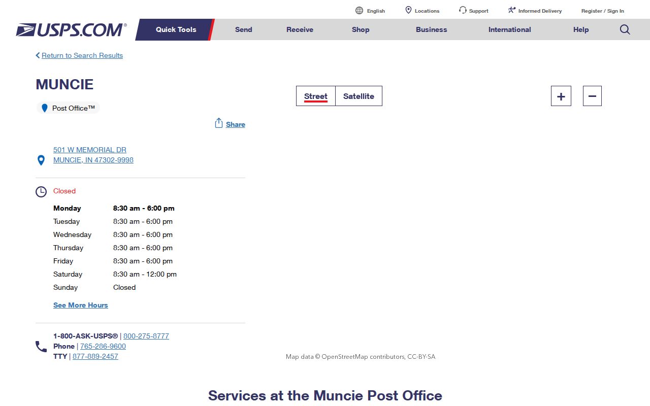 Muncie ZIP code directory USPS facility record